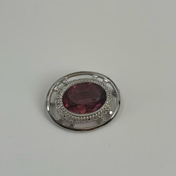 Danecraft Victorian style Sterling Purple Solitaire Faceted Stone Pin Brooch - Picture 1 of 4